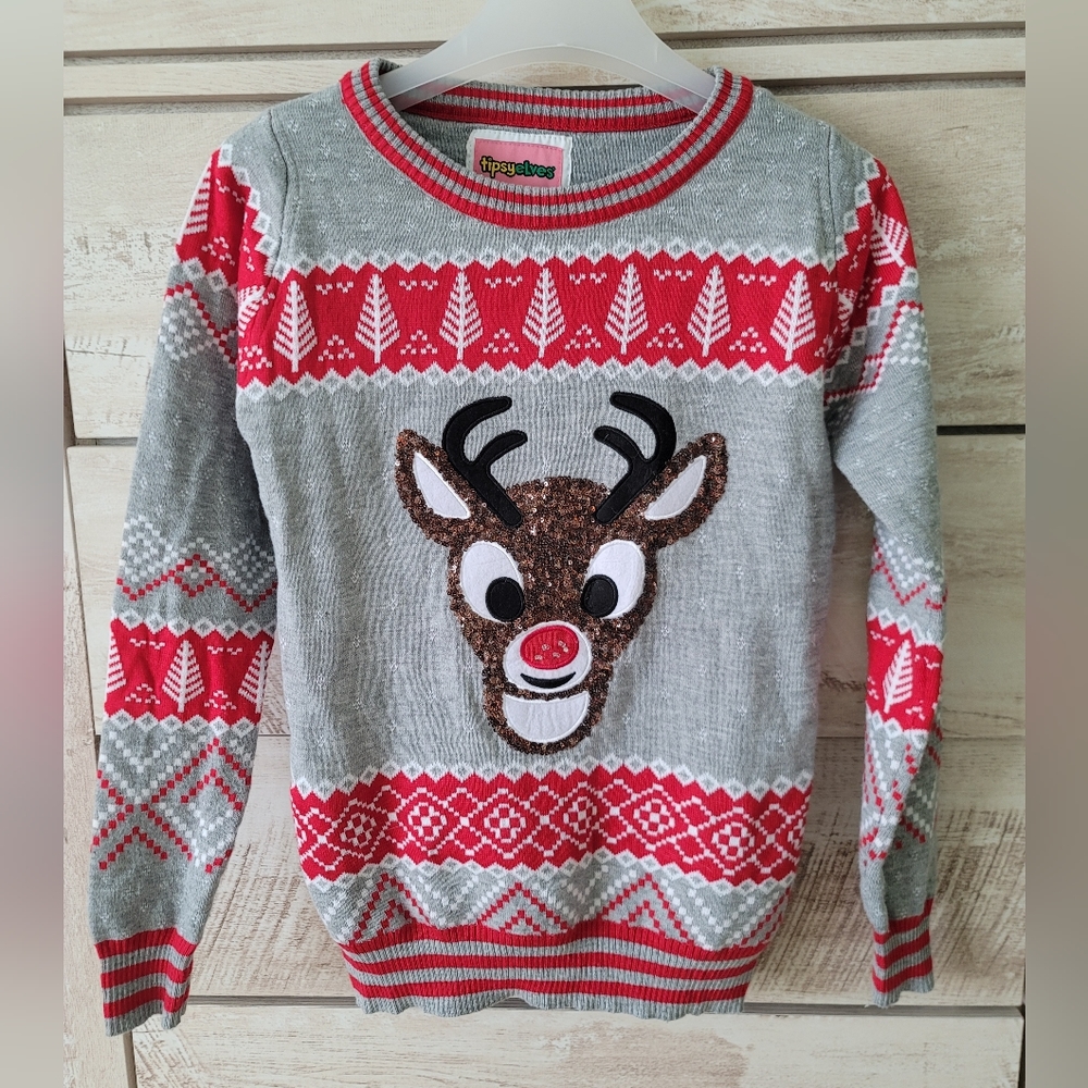 Ugly Christmas Sequin light-up Rudolph deer Sweater